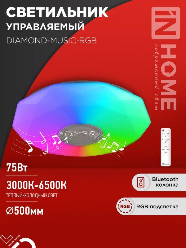 Светильник светодиодный COMFORT DIAMOND-MUSIC-RGB 75Вт 230В 3000-6500K 6000Лм 500x100мм с пультом, фото 1