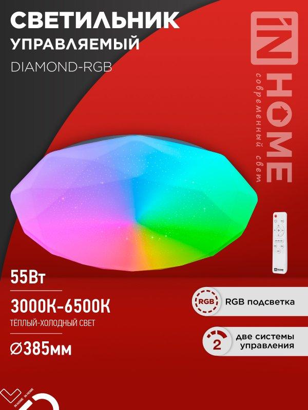 Светильник светодиодный COMFORT DIAMOND-RGB 55Вт 230В 3000-6500K 4400Лм 385x75мм с пультом дистанционного, фото 1