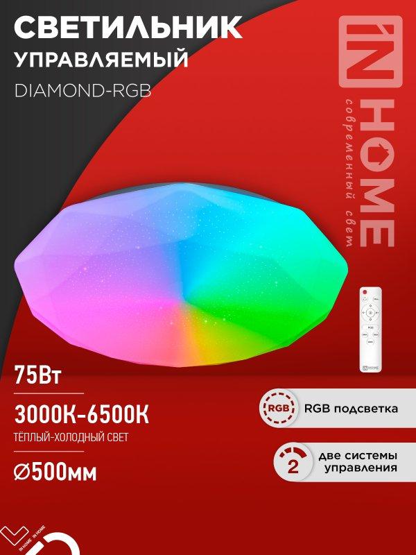 Светильник светодиодный COMFORT MYSTERY-RGB 75Вт 230В 3000-6500K 6000Лм 500x80мм с пультом ДУ IN HOME