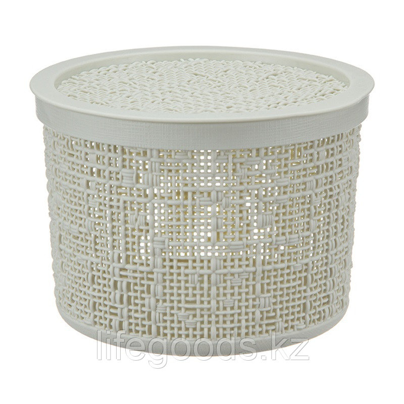 Коробка 2л "Бязь" с крышкой (Белый ротанг) М2328
