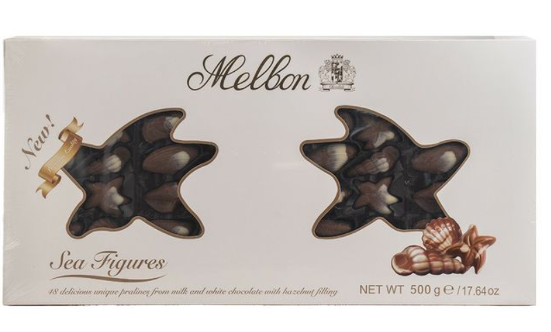 Шоколадные ракушки Pralines from milk & white chocolate with Hazelnut filling Melbon 500 гр / Болгария