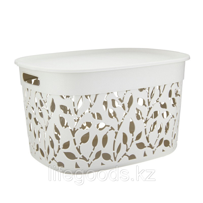 Коробка 25л "Флора" с крышкой (Белый ротанг) М2364