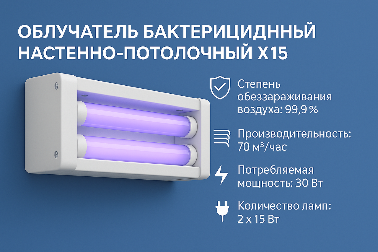 Облучатели бактерицидные настенно-потолочные ОБНП 2х15