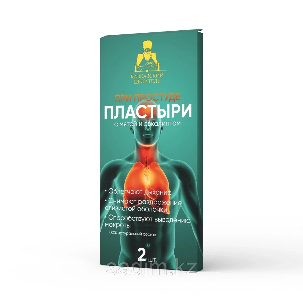 Пластырь при простуде с мятой и эвкалиптом коробка 2 шт, Кавказский целитель