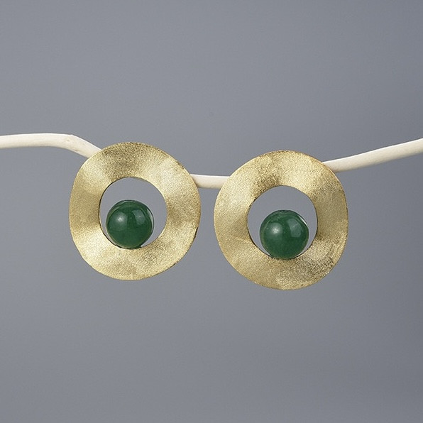 Женские серебряные 925пр серьги Lotus Fun (ручная работа) вес 5.5гр, амазонит (позолоченное покрытие), фото 1