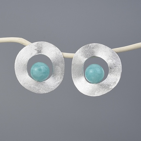 Женские серебряные 925пр серьги Lotus Fun (ручная работа) вес 5.5гр, амазонит, фото 1