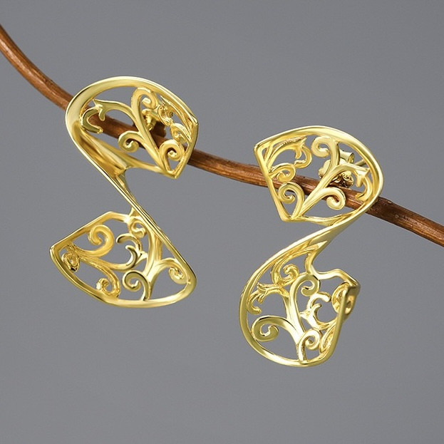 Женские серебряные 925пр серьги Lotus Fun (ручная работа) вес 4,3гр (позолоченное покрытие), фото 1