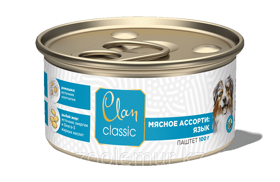 Clan Classic консервы для собак, Мясное ассорти с языком, 100 гр