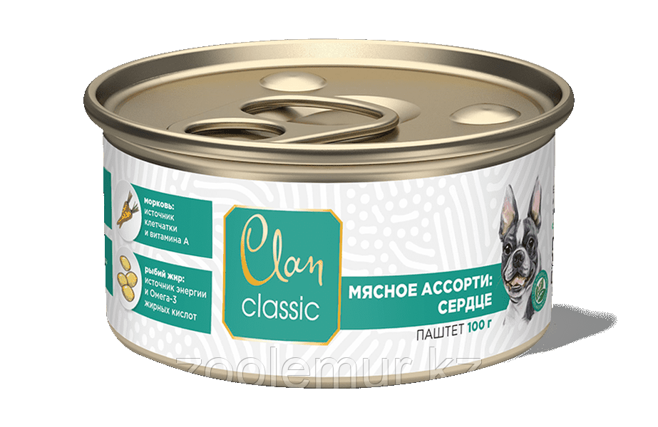 Clan Classic консервы для собак, Мясное ассорти с сердцем, 100 гр