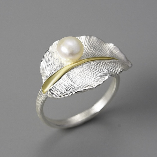Женское кольцо, серебро 925пр (покрытие 18К золото) Lotus Fun (ручная работа) Жемчуг размер регулируемый, вес 4,12гр, фото 1