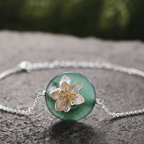 Женский серебряный 925пр браслет Lotus Fun (ручная работа) вес 6,5р, Авантюрин17,5см, фото 1