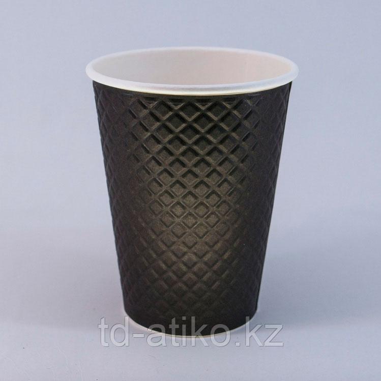 ЕМ90-430 (УПАК) Стакан Waffle Black бумажный одноразовый двухслойный 300 мл 5019, 0482