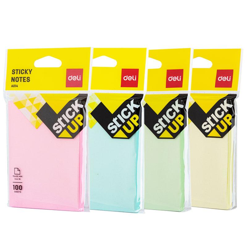 Клейкие листки DELI "Stick Up", 76х101 мм, ассорти пастельные, 100 листов, фото 1