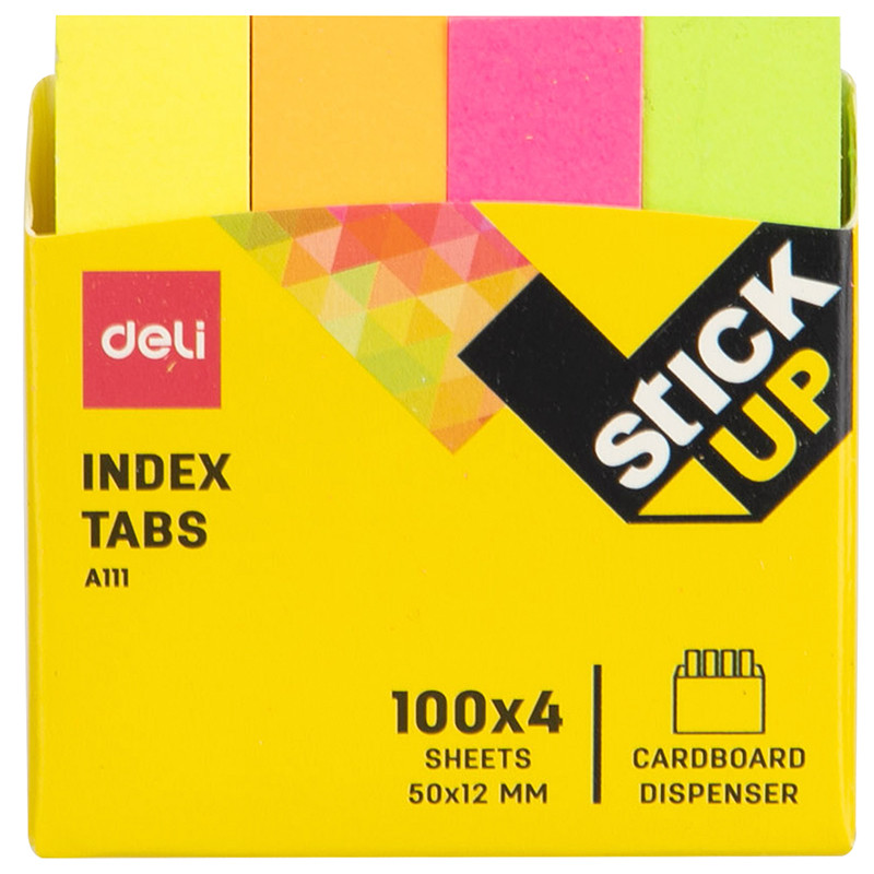 Закладки клейкие DELI 50 х 12 мм, бумажные, неон, 4 цв х 100 листов, фото 1