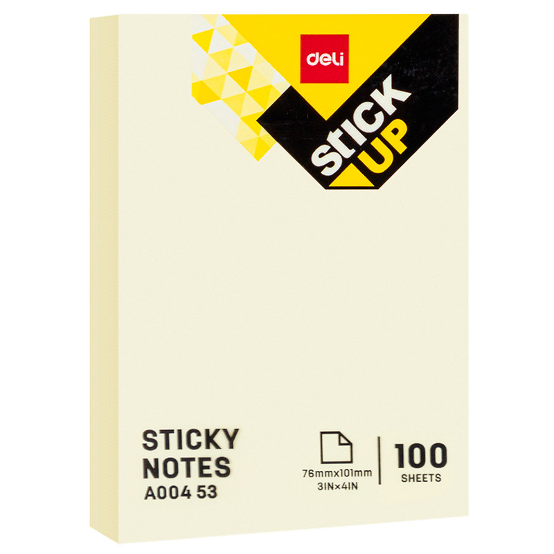 Клейкие листки DELI "Stick Up", 76 х101 мм, желтые, 100 листов