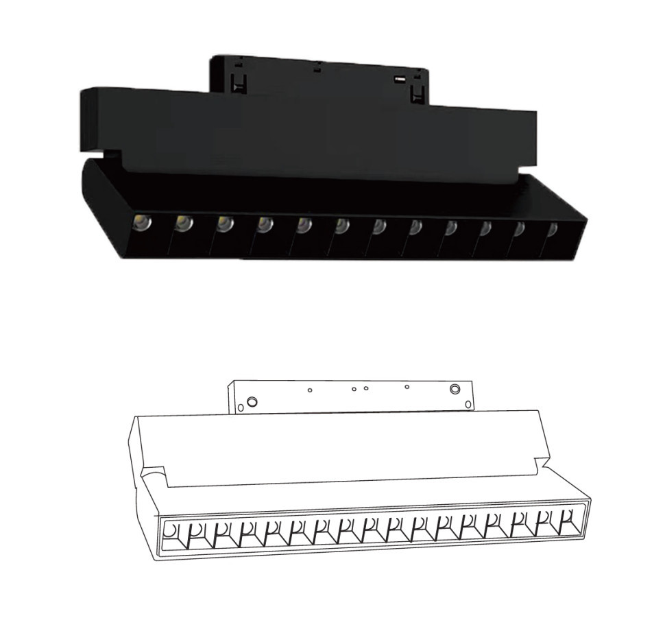 Магнитный трековый линзованный поворотный светильник 12W 22CM PRO