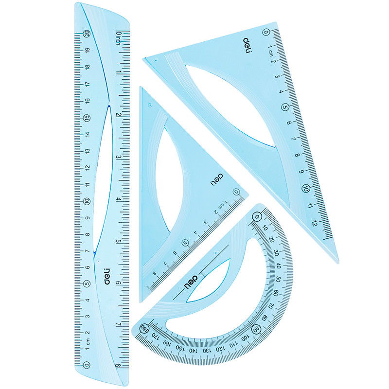 Набор линеек Deli "Woove" (треугольник .2 шт, линейка 20 см,транспортир), фото 1