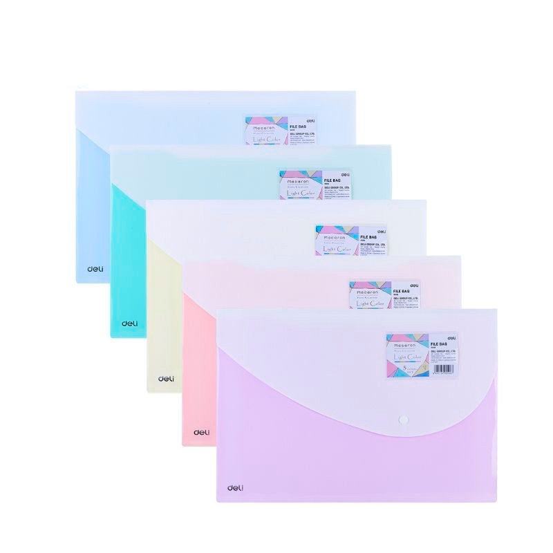 Папка-конверт на кнопке DELI "Macaron", А4+, 0,16 мм, c карманом, ассорти, фото 1