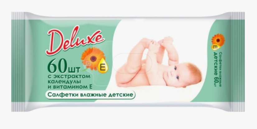Влажные салфетки детские Delux 60шт экстракт календулы и витамин Е