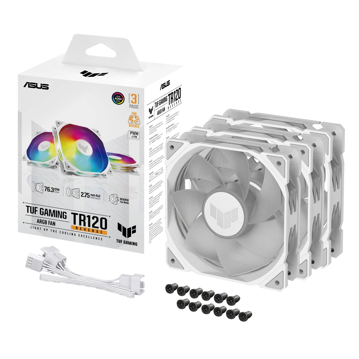 Комплект вентиляторов ASUS TUF GAMING TR120 ARGB REVERSE WHITE 3IN1