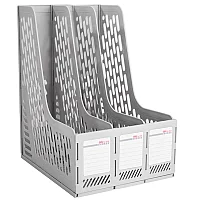 Лоток вертикальный DELI, 3 отделения, серый