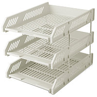 Лоток горизонтальный DELI, 3-х рядный, пластик, серый