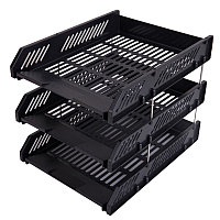 Лоток горизонтальный DELI, 3-х рядный, пластик, черный