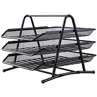 Лоток горизонтальный DELI на 3 отделения, металлический черный