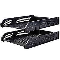 Лоток горизонтальный DELI, 2-х рядный, пластик, черный