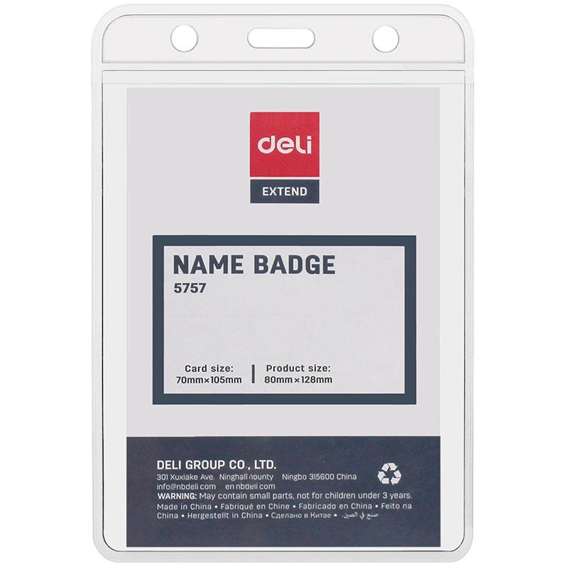 Бейдж вертикальный DELI, 80x128 мм, пластиковый, фото 1