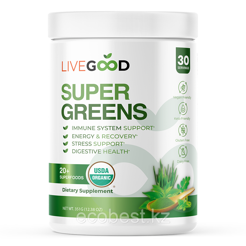 Organic Super Greens — Органическая Супер Зелень, 351г., фото 1