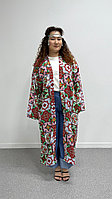 Накидка нарядная с орнаментом , лёгкая, с поясом, длинная