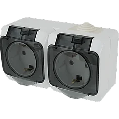 Розетка двойная с з/к с крышкой с защ. шторками NIVO