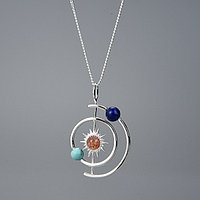 Кулон с цепью 45см 1,5гр, серебро 925пр Lotus Fun (ручная работа) вес 1,69гр, вставка лазурит, бирюза, солнечный камень
