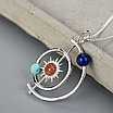 Кулон с цепью 45см 1,5гр, серебро 925пр Lotus Fun (ручная работа) вес 1,7гр, вставка лазурит, бирюза, солнечный камень, фото 2