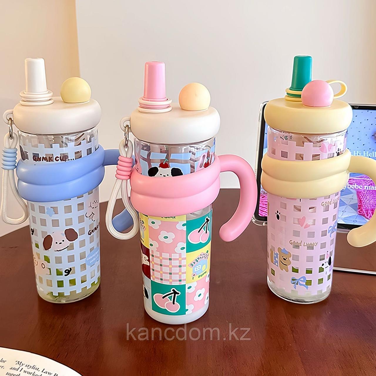 Бутылка для воды «Вишнёвая мозаика» 800мл с трубочкой GNMK-SL25603