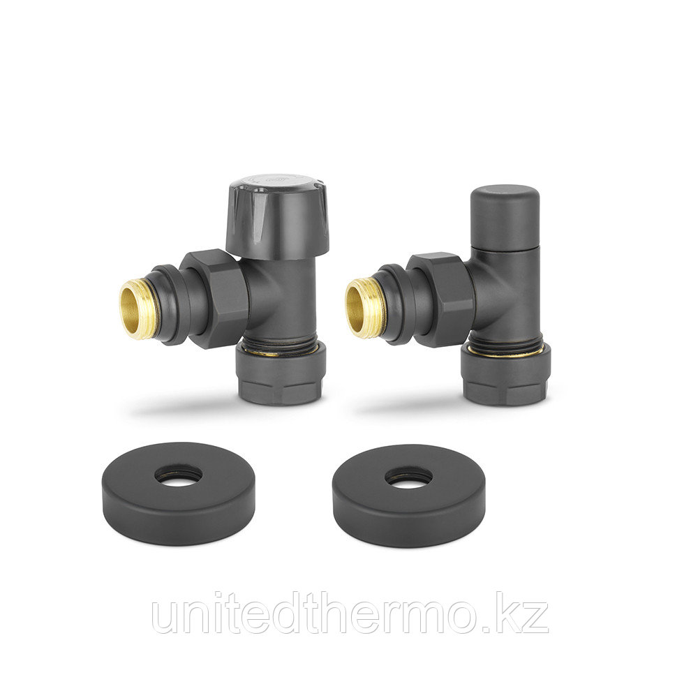 Комплект угловой, 1/2" x 3/4"EK радиаторных клапанов №1, черный, фото 1