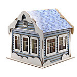 Новогодний дом - упаковка новогодняя из дерева, голубой полуматовый, фото 3