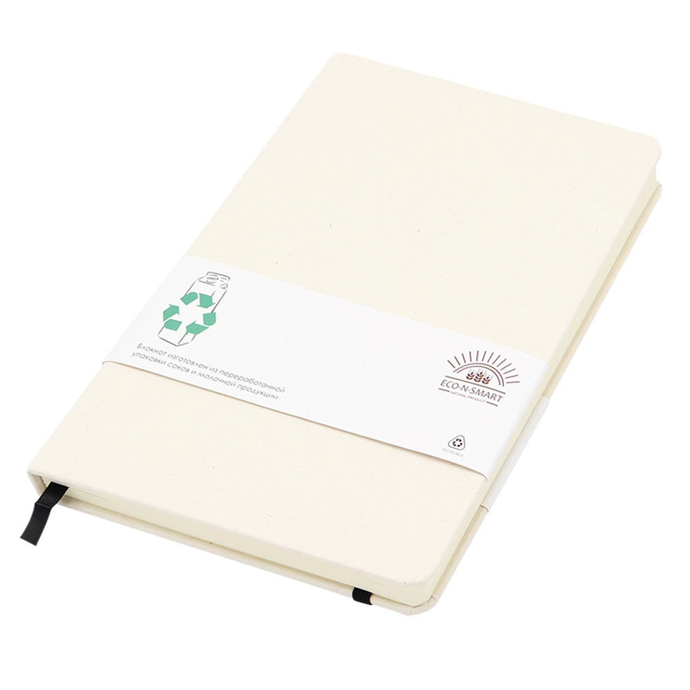 Блокнот из переработанных тетрапак в твёрдом переплёте Rebirth, серый, фото 1