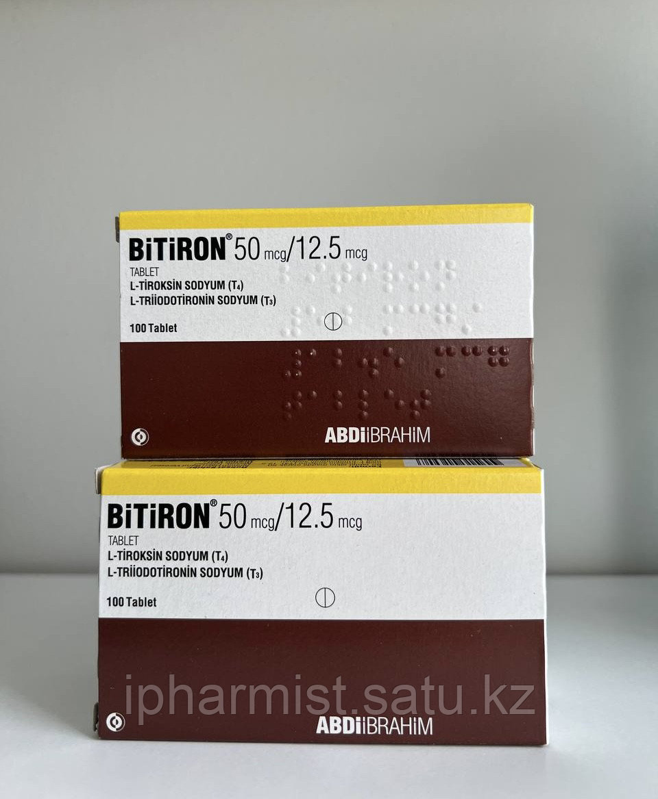 Препарат для иммунитета Битирон 50/12,5 мг, левотироксин натрия, 100 таблеток заказать из Турции - фото 1 - id-p124225613
