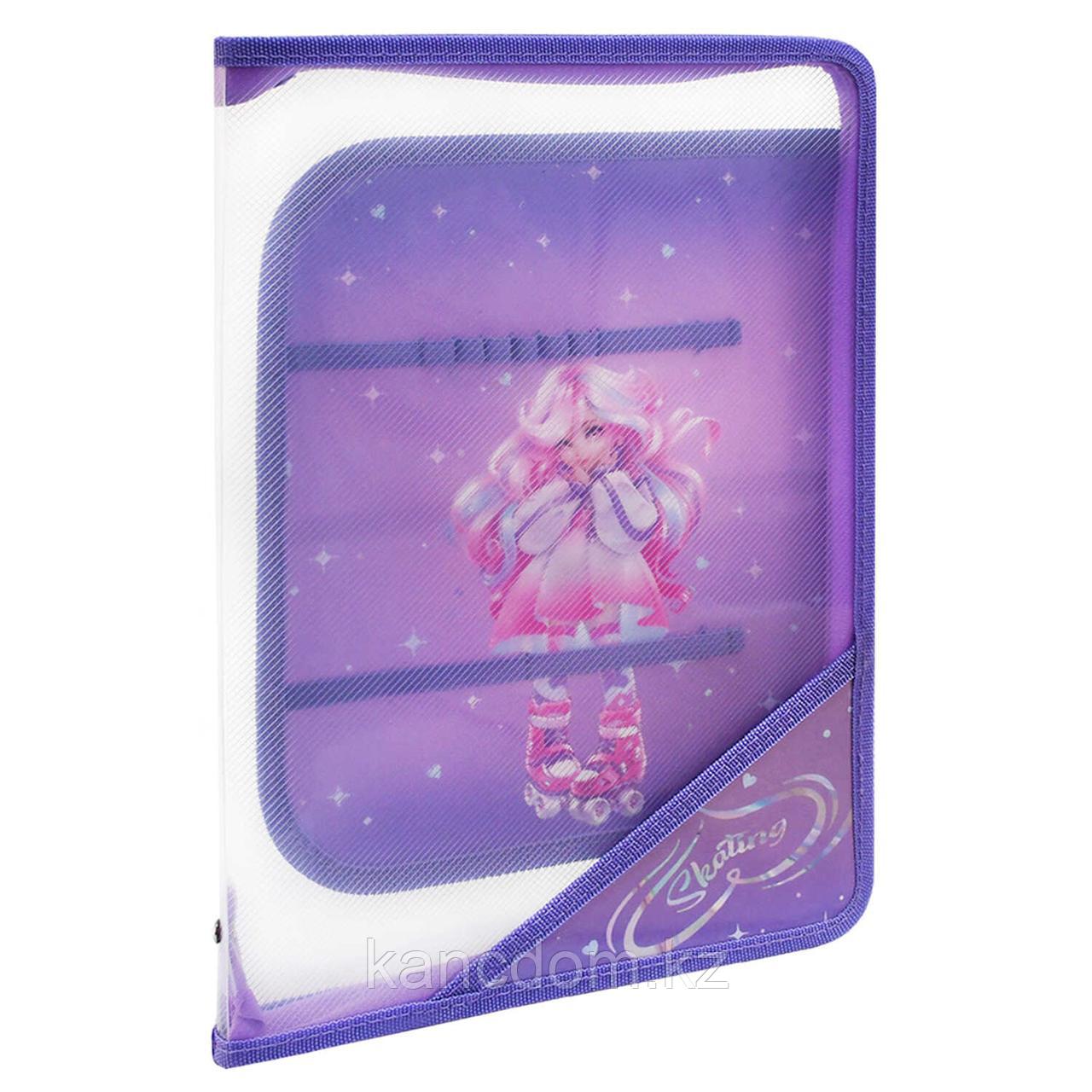 Папка пластиковая А4, 1 отделение, молния Феникс+ "ДЕВОЧКА НА РОЛИКАХ" арт. 69283