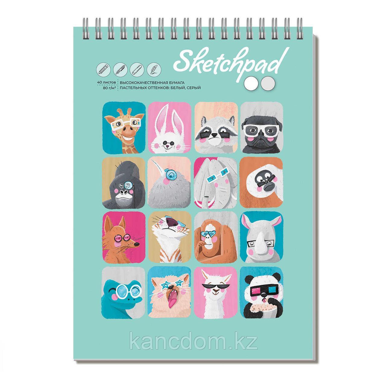 Скетчпад А4 210х290 мм, 40 л, 80 г/м Феникс+ "МОРДАШКИ" на гребне, арт. 61565