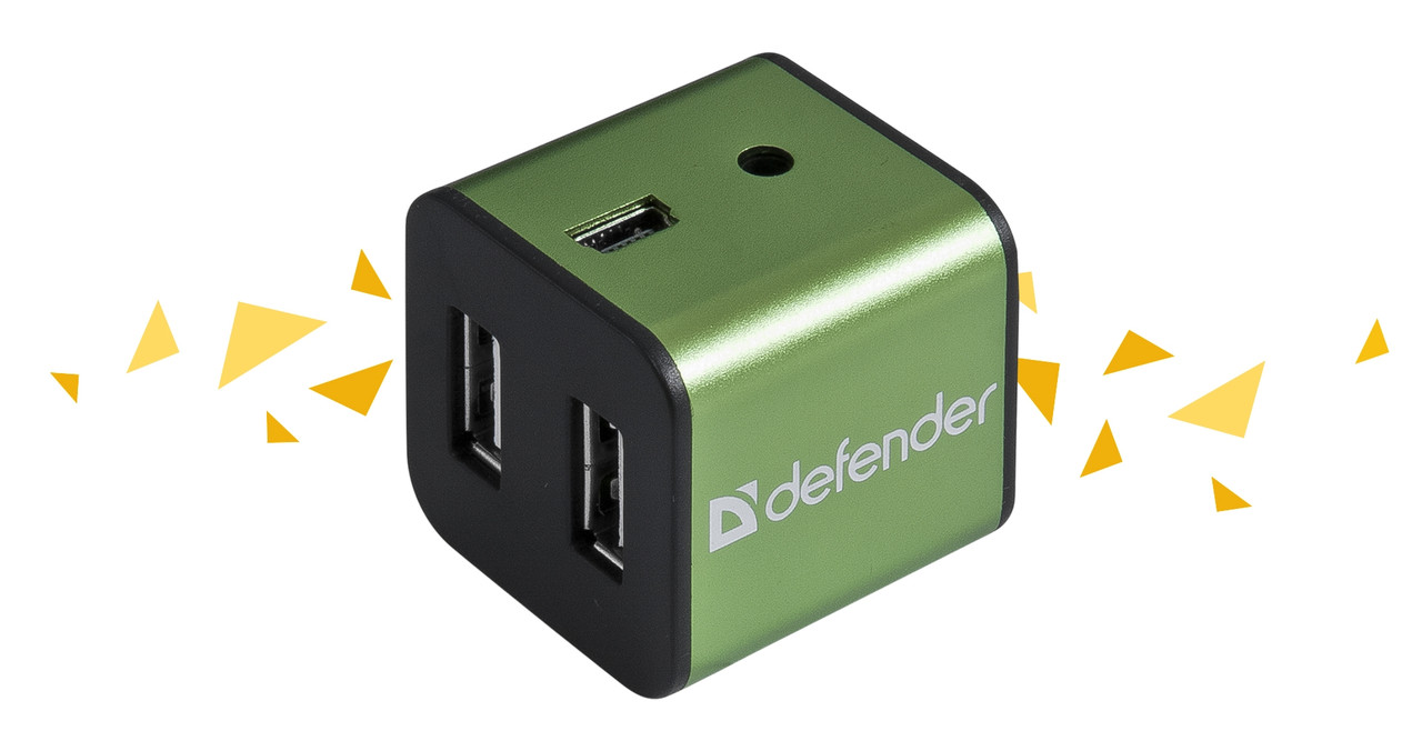 Defender 83506 USB разветвитель универсальный Quadro Iron USB2.0, 4 порта, корпус—алюминий