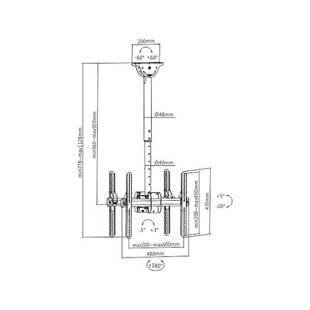 Кронштейн потолочный Brateck PLB-CE944-01SD для 2-х ТВ и мониторов 32"-55" 2-029918, фото 2