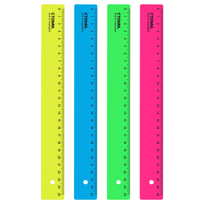 Линейка СТАММ "Neon" 25 см, неоновые цвета