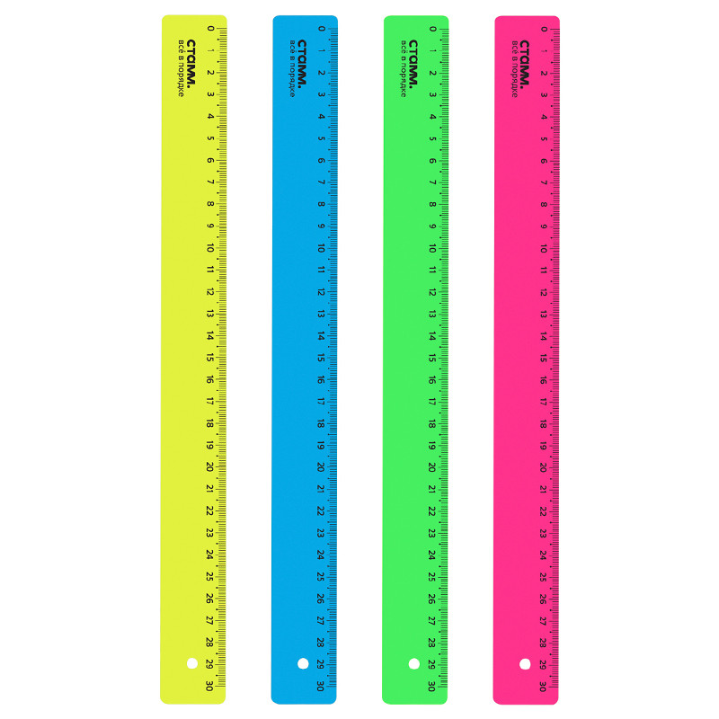 Линейка СТАММ "Neon" 30 см, неоновые цвета
