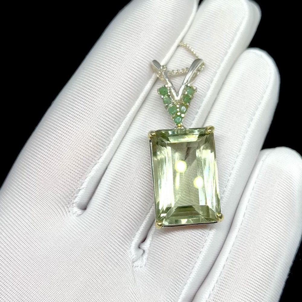 Кулон с крупным натуральным Зеленым Аметистом, фото 1