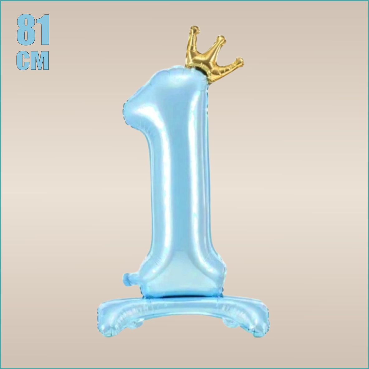 Шар-цифра "1” (32 дюйма 81 см.) Голубой (с короной на подставке), фото 1