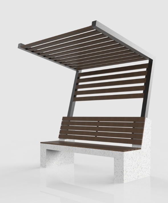 Скамейка из композитного мраморного камня JOTA, c настилом ДПК, модель PALMA, фото 1