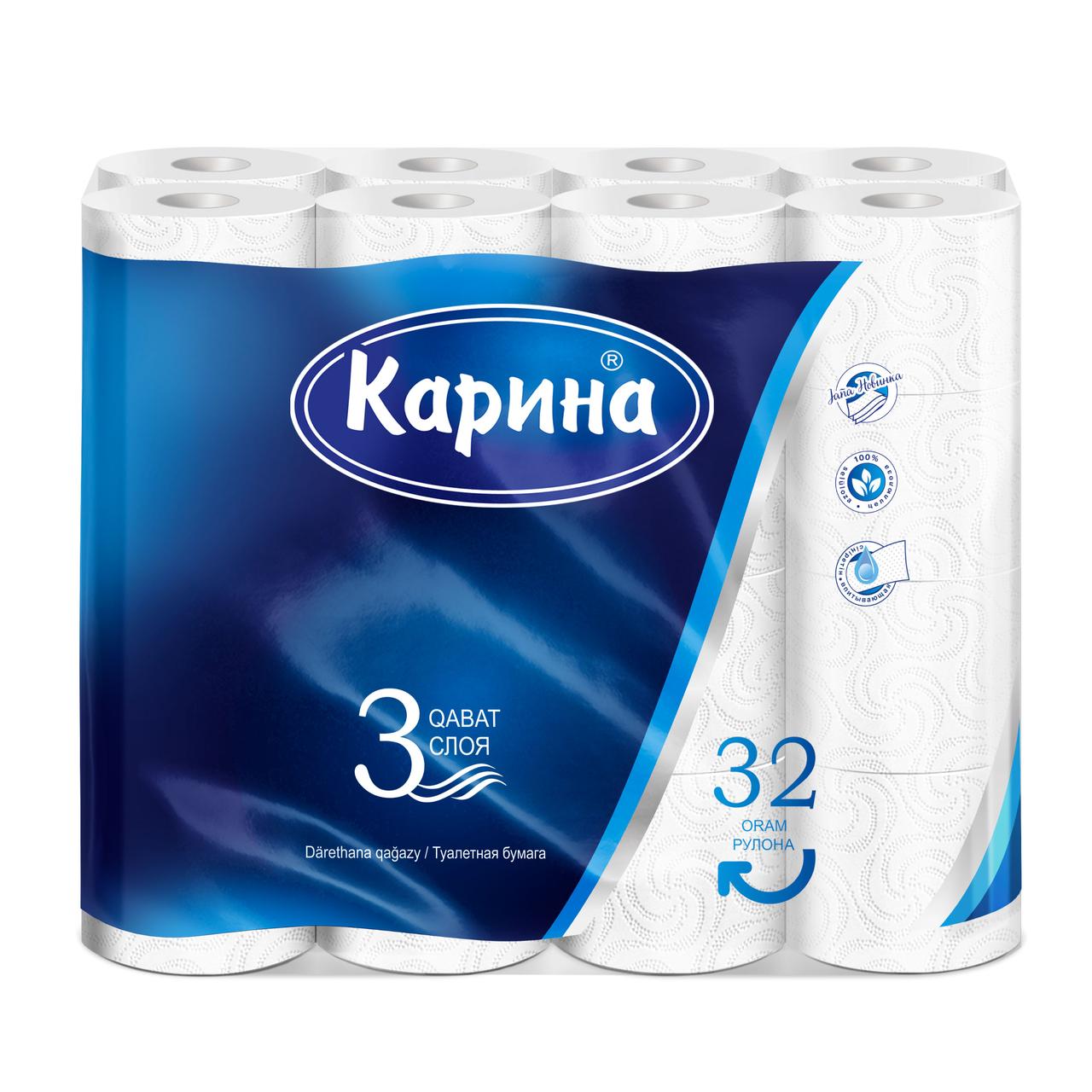 Туалетная бумага Карина 3-х слойная, 32 шт